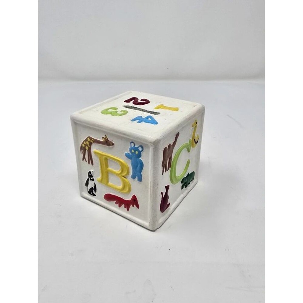 Vintage Ceramic Alphabet ABC Baby Block Coin Bank